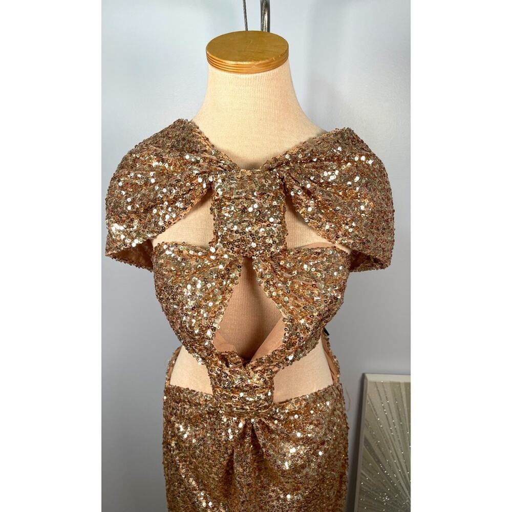 NWT Bronx and Banco SOL Elegant Gold Sequin Evening Gown - Picture 8 of 15
